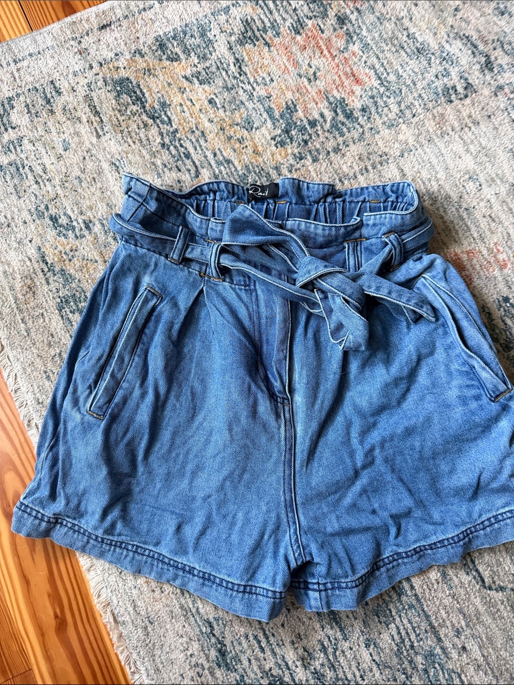 Rails High-Waist Denim Paperbag Shorts in Blue